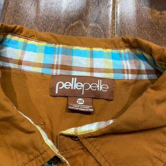 Pelle Pelle Big & Tall Y2K Vintage Rustic Brown Snap Button Polo Shirt 3XL - Picture 9 of 11